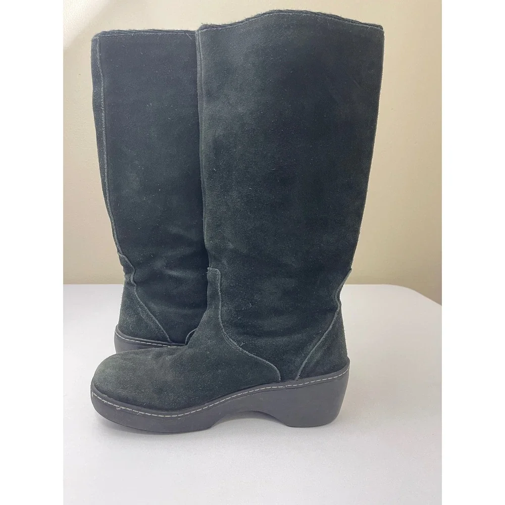 Crocs‎ Cobbler Boots Black Suede Leather Knee High Wedge Womens 9